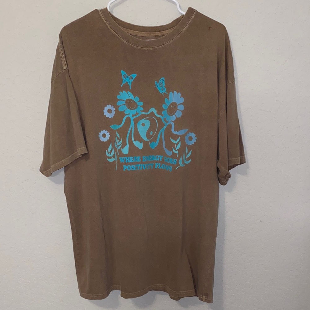 Brown T-Shirt with Blue Graphic